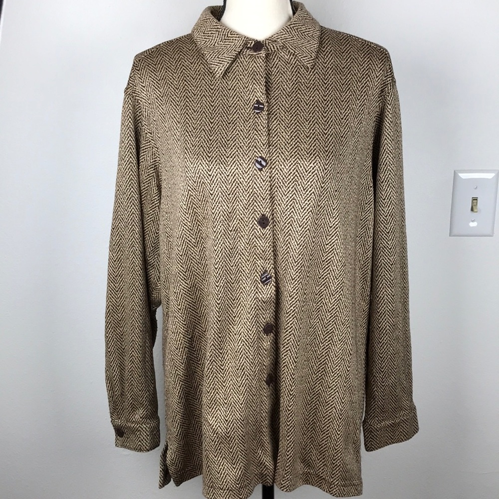 Cathy Daniels Long Button Up Brown Shirt